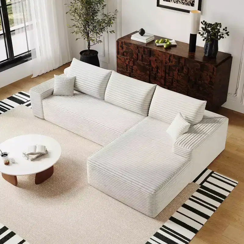 MAYEERTY 107 Divano componibile a L bianco, Divano modulare in velluto a coste, Nessun assemblaggio