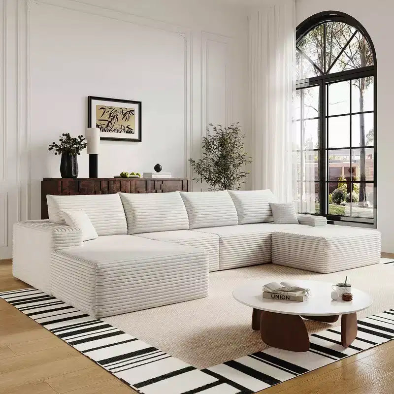 MAYEERTY 107 Divano componibile a L bianco, Divano modulare in velluto a coste, Nessun assemblaggio