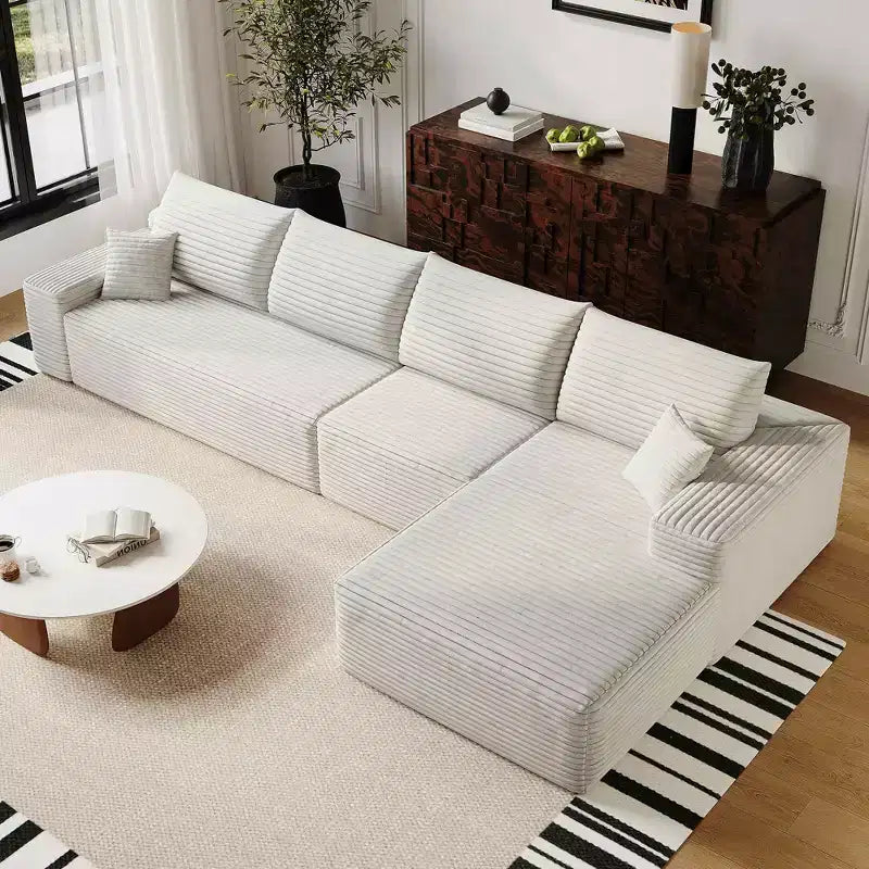 MAYEERTY 107 Divano componibile a L bianco, Divano modulare in velluto a coste, Nessun assemblaggio