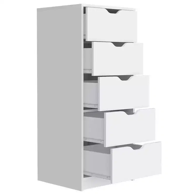Cassettiera stretta a 5 cassetti, finitura bianca, truciolato, 107.8 cm H, contenitore versatile