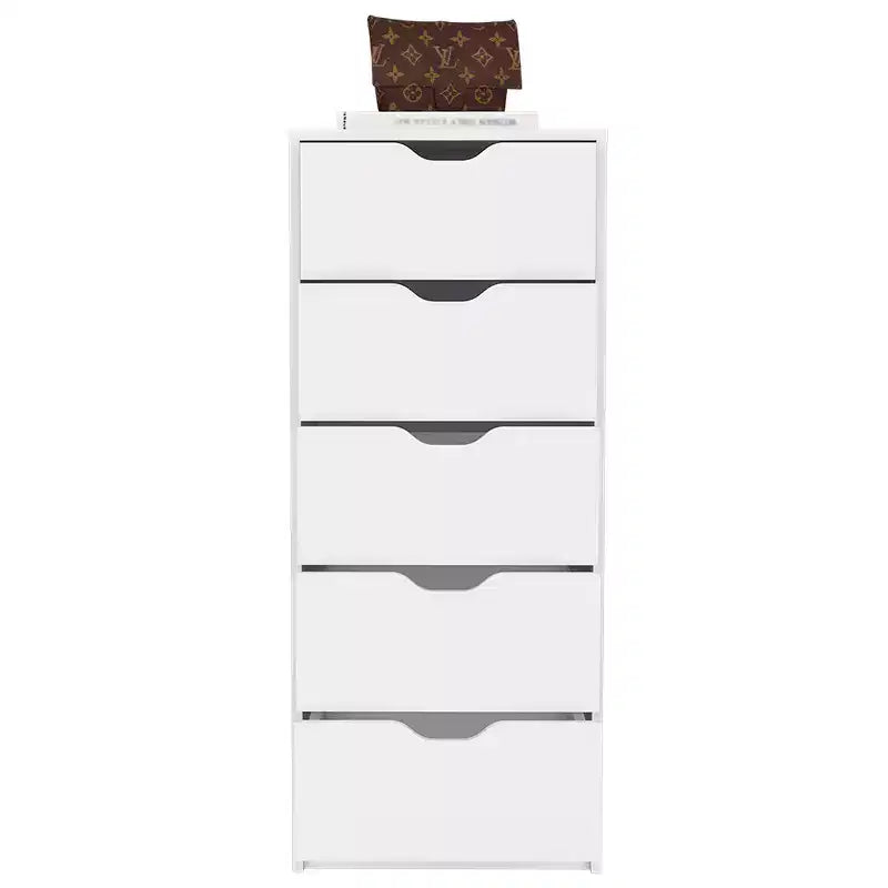 Cassettiera stretta a 5 cassetti, finitura bianca, truciolato, 107.8 cm H, contenitore versatile