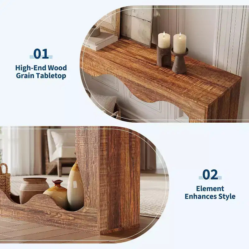 Console de ferme avec rangement, Table de canapé étroite pour couloir, salon, Table d'appoint industrielle en bois, Support de table d'entrée robuste