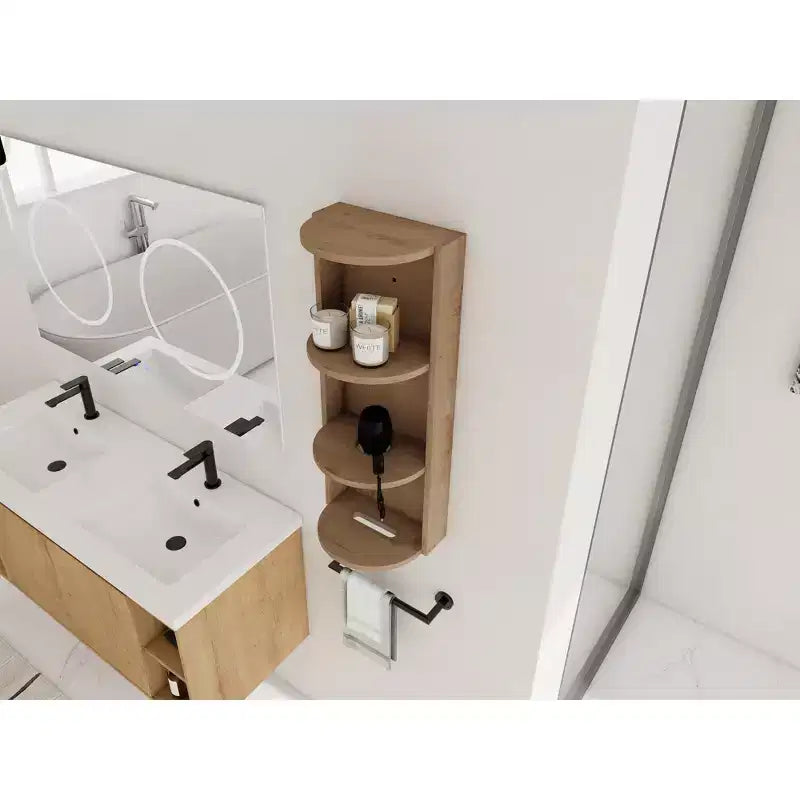 Mensole angolari da bagno a 3 livelli, 12 portaoggetti a parete con mensole per asciugacapelli, organizer per mobile laterale, mensola angolare in legno per l'arredamento di piccoli spazi