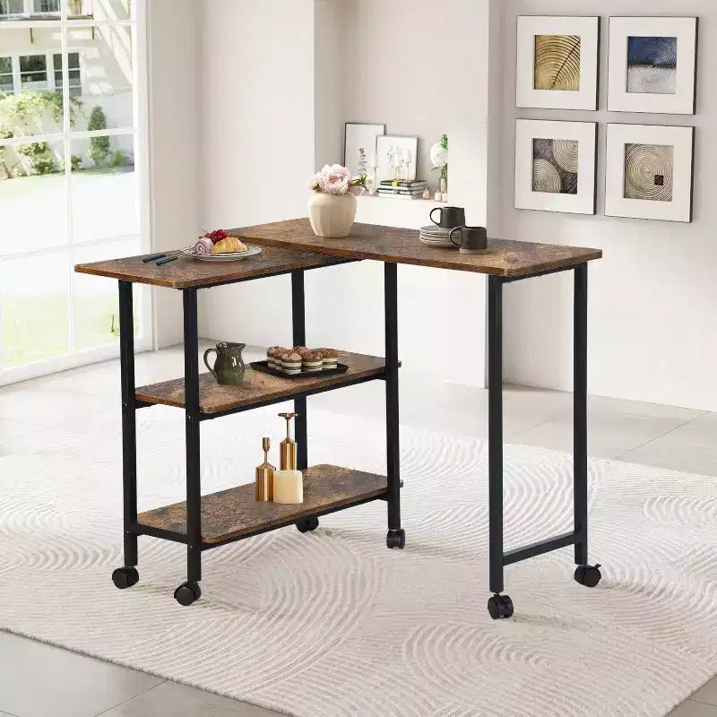 FurnitureR Carrello da Cucina Girevole con Ruote Bloccabili, Scaffali Portaoggetti a 3 Livelli, Tavolino da Salotto Regolabile a 360 Gradi per Ufficio, Piccoli Spazi