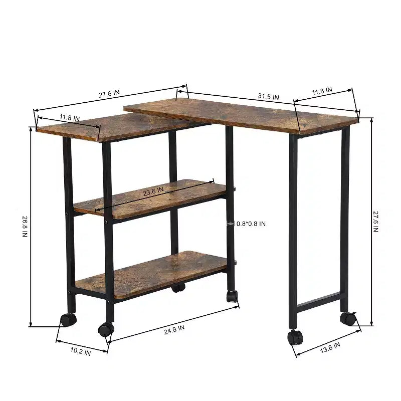 FurnitureR Carrello da Cucina Girevole con Ruote Bloccabili, Scaffali Portaoggetti a 3 Livelli, Tavolino da Salotto Regolabile a 360 Gradi per Ufficio, Piccoli Spazi