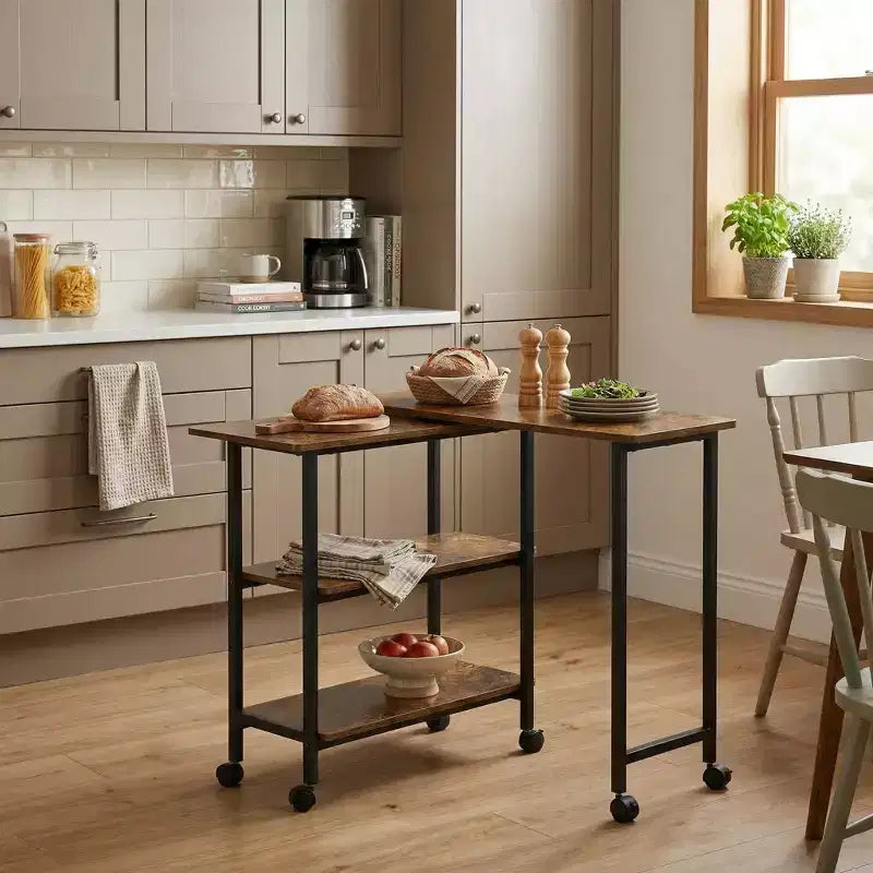 FurnitureR Carrello da Cucina Girevole con Ruote Bloccabili, Scaffali Portaoggetti a 3 Livelli, Tavolino da Salotto Regolabile a 360 Gradi per Ufficio, Piccoli Spazi