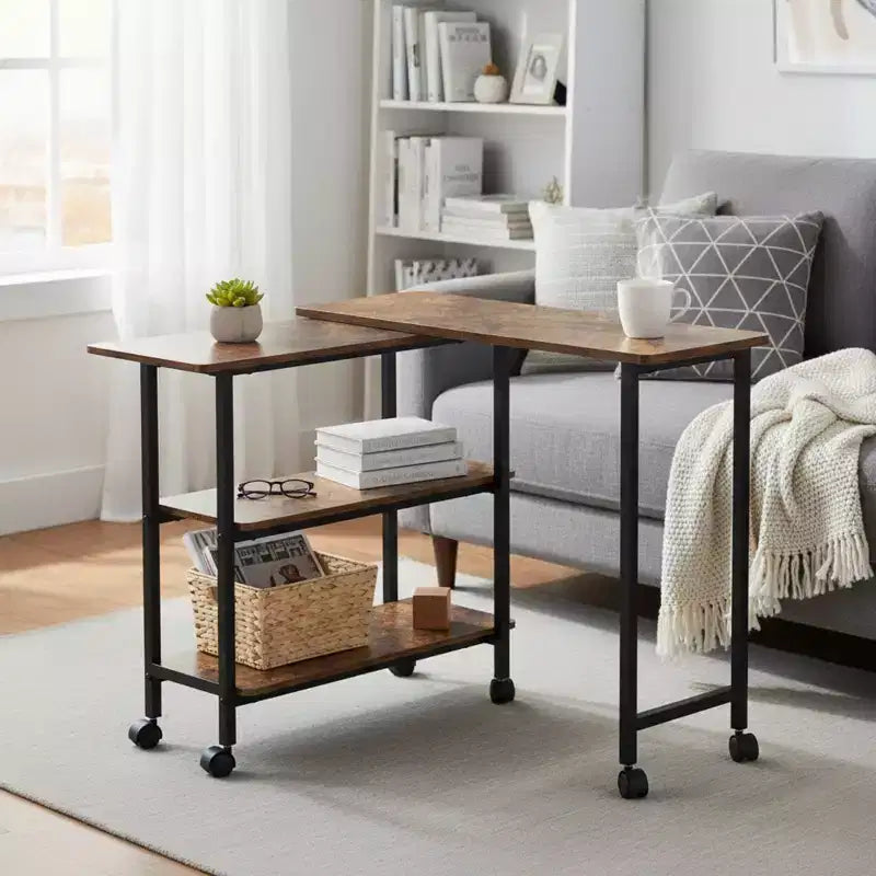 FurnitureR Carrello da Cucina Girevole con Ruote Bloccabili, Scaffali Portaoggetti a 3 Livelli, Tavolino da Salotto Regolabile a 360 Gradi per Ufficio, Piccoli Spazi