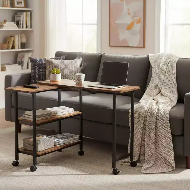 FurnitureR Carrello da Cucina Girevole con Ruote Bloccabili, Scaffali Portaoggetti a 3 Livelli, Tavolino da Salotto Regolabile a 360 Gradi per Ufficio, Piccoli Spazi