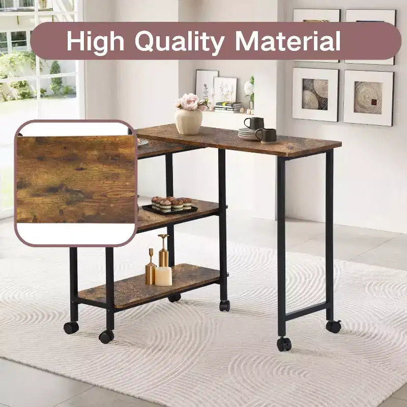FurnitureR Carrello da Cucina Girevole con Ruote Bloccabili, Scaffali Portaoggetti a 3 Livelli, Tavolino da Salotto Regolabile a 360 Gradi per Ufficio, Piccoli Spazi