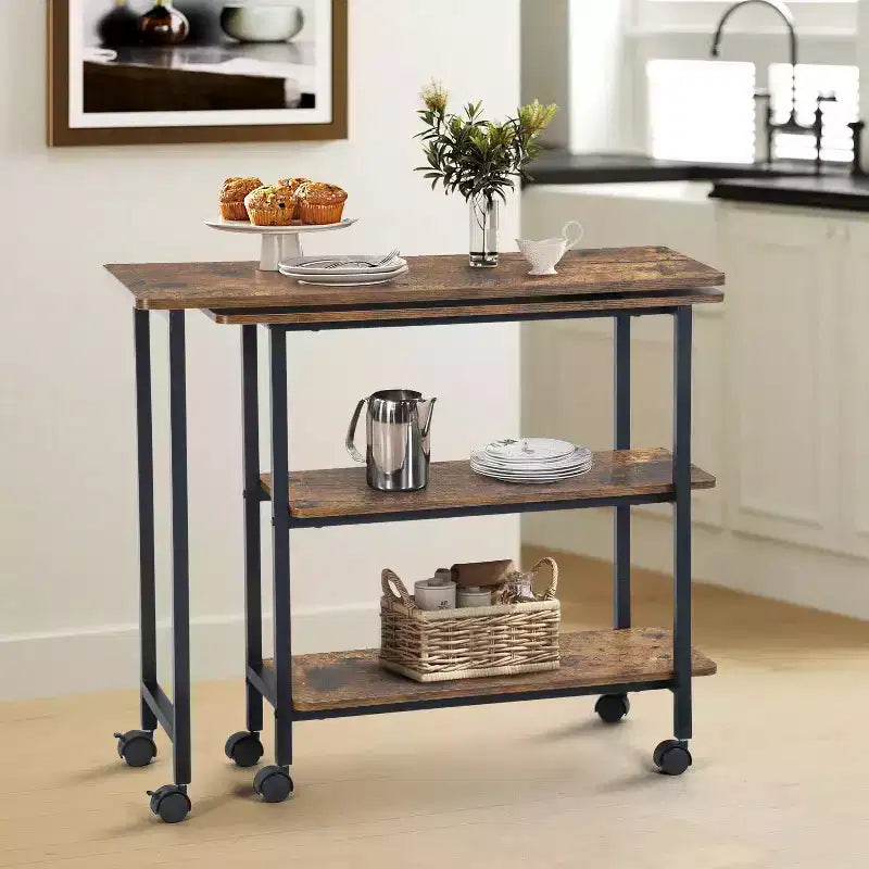 FurnitureR Carrello da Cucina Girevole con Ruote Bloccabili, Scaffali Portaoggetti a 3 Livelli, Tavolino da Salotto Regolabile a 360 Gradi per Ufficio, Piccoli Spazi
