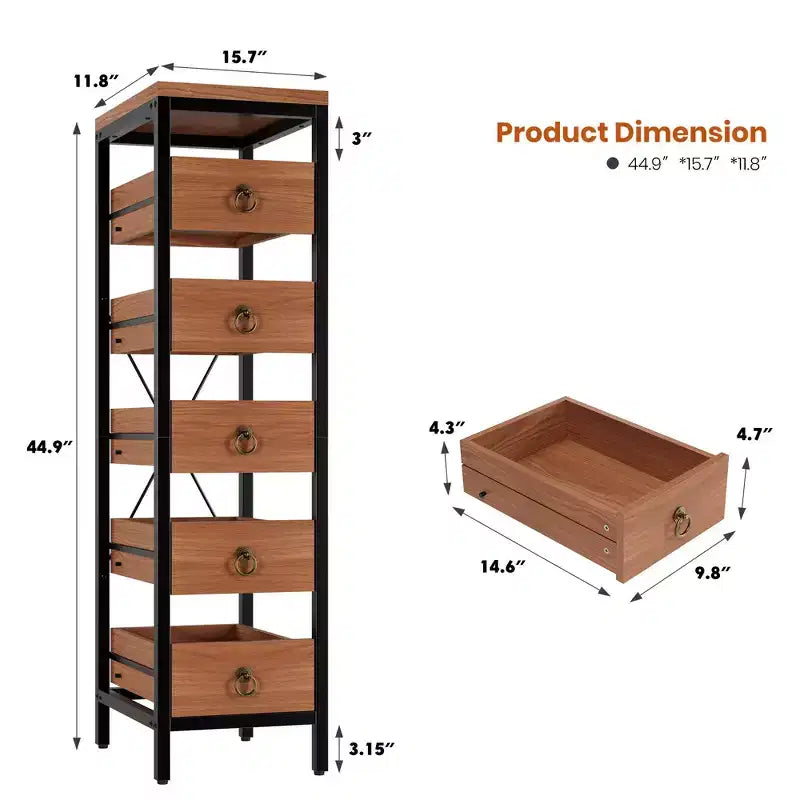 Organizzatore da cucina a 5 ripiani con cassetti estraibili, scaffale stretto per dispensa e snack per appartamento, bagno