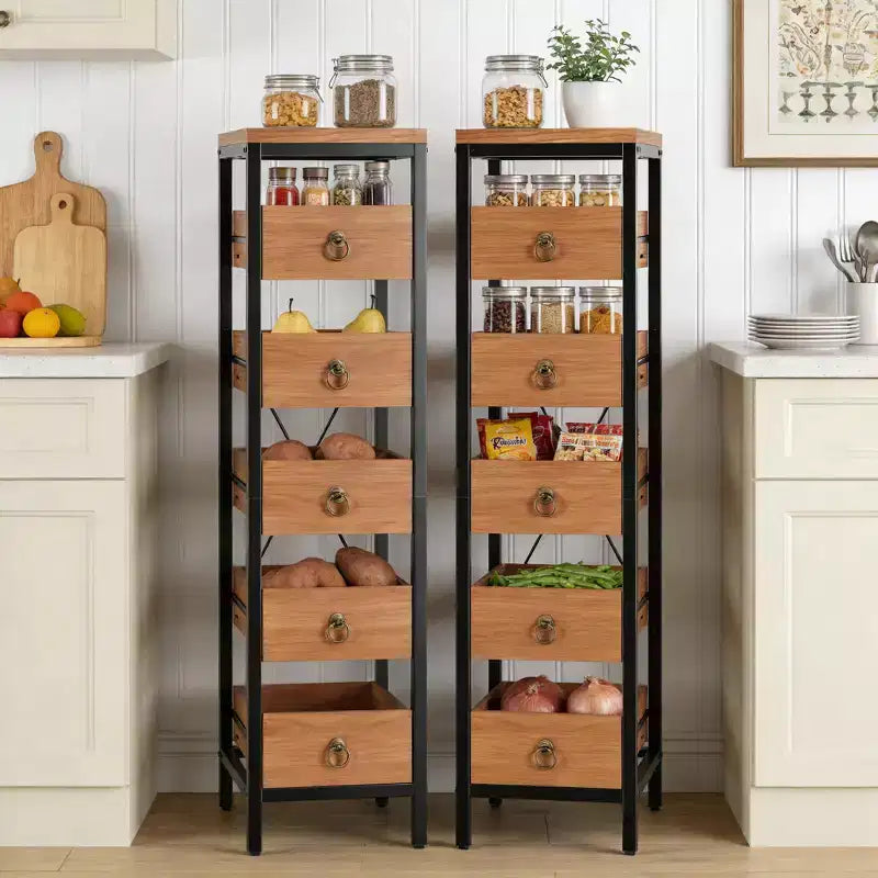 Organizzatore da cucina a 5 ripiani con cassetti estraibili, scaffale stretto per dispensa e snack per appartamento, bagno