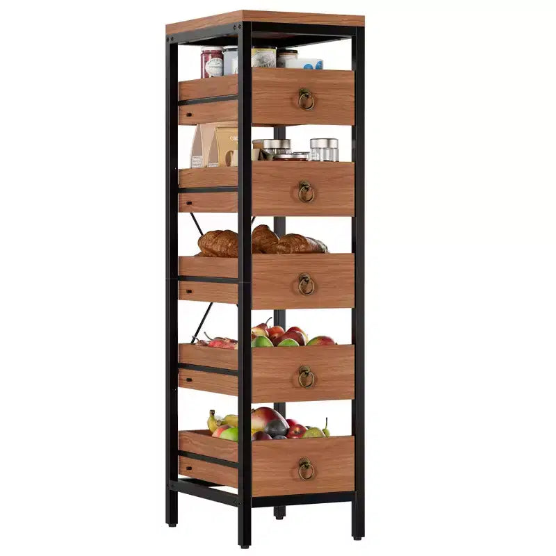 Organizzatore da cucina a 5 ripiani con cassetti estraibili, scaffale stretto per dispensa e snack per appartamento, bagno