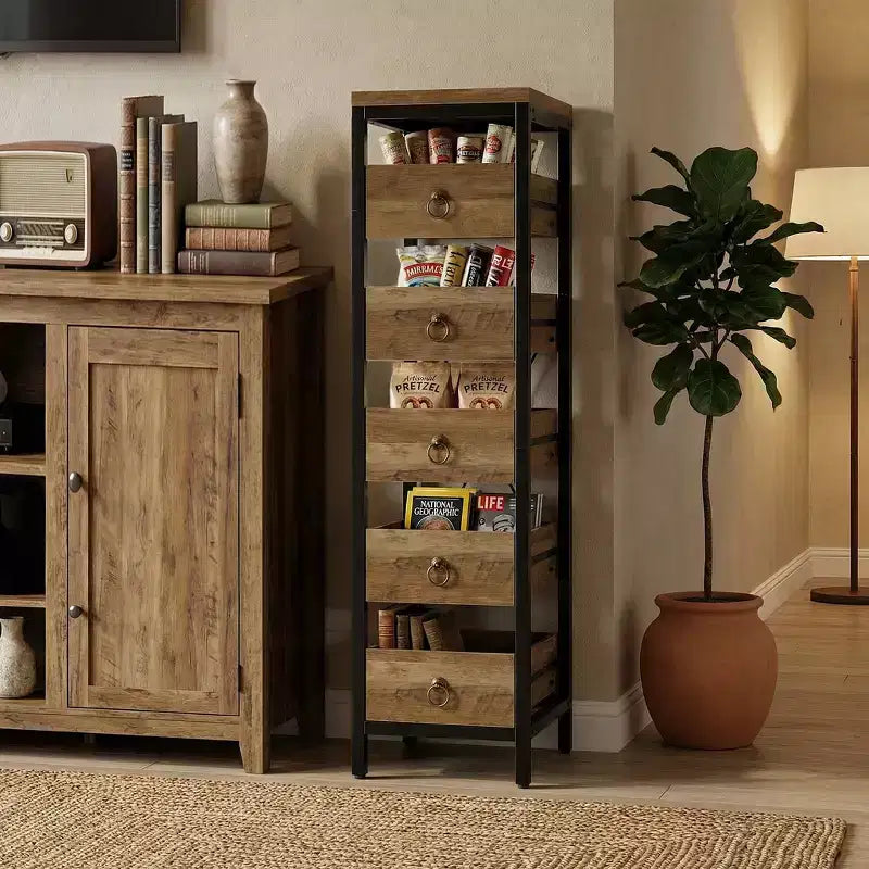 Organizzatore da cucina a 5 ripiani con cassetti estraibili, scaffale stretto per dispensa e snack per appartamento, bagno