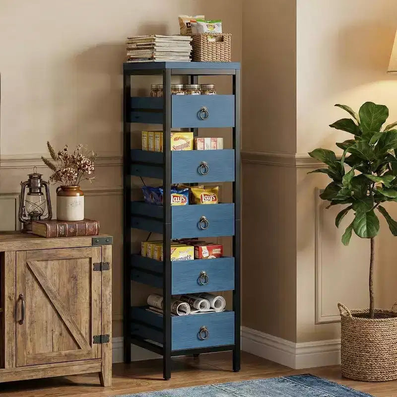 Organizzatore da cucina a 5 ripiani con cassetti estraibili, scaffale stretto per dispensa e snack per appartamento, bagno
