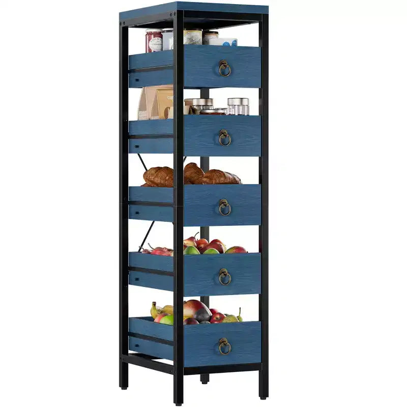 Organizzatore da cucina a 5 ripiani con cassetti estraibili, scaffale stretto per dispensa e snack per appartamento, bagno