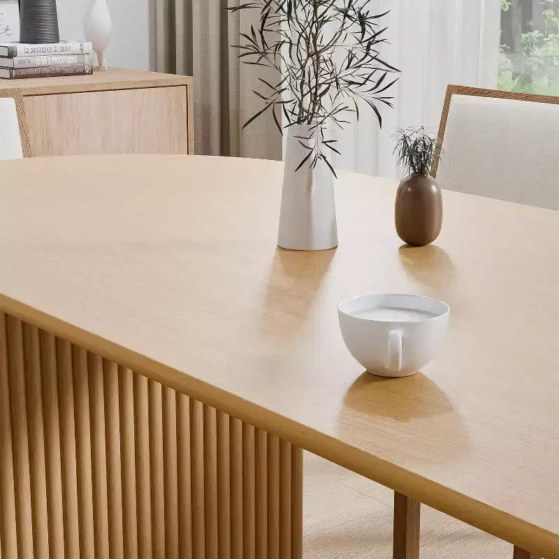PexFix Grande Table à Manger Ovale 79 places 4-6 Table de Cuisine Moderne Style Ferme avec Base à Lattes en Bois pour Maison Salon Cuisine Bar Naturel