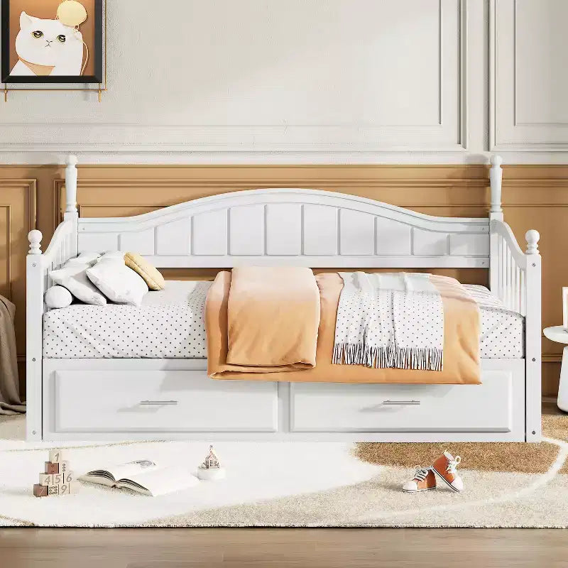 Divano Letto in Legno con Letto Estraibile e 2 Cassetti Contenitore, Estendibile da Singolo a Matrimoniale, 113 kg