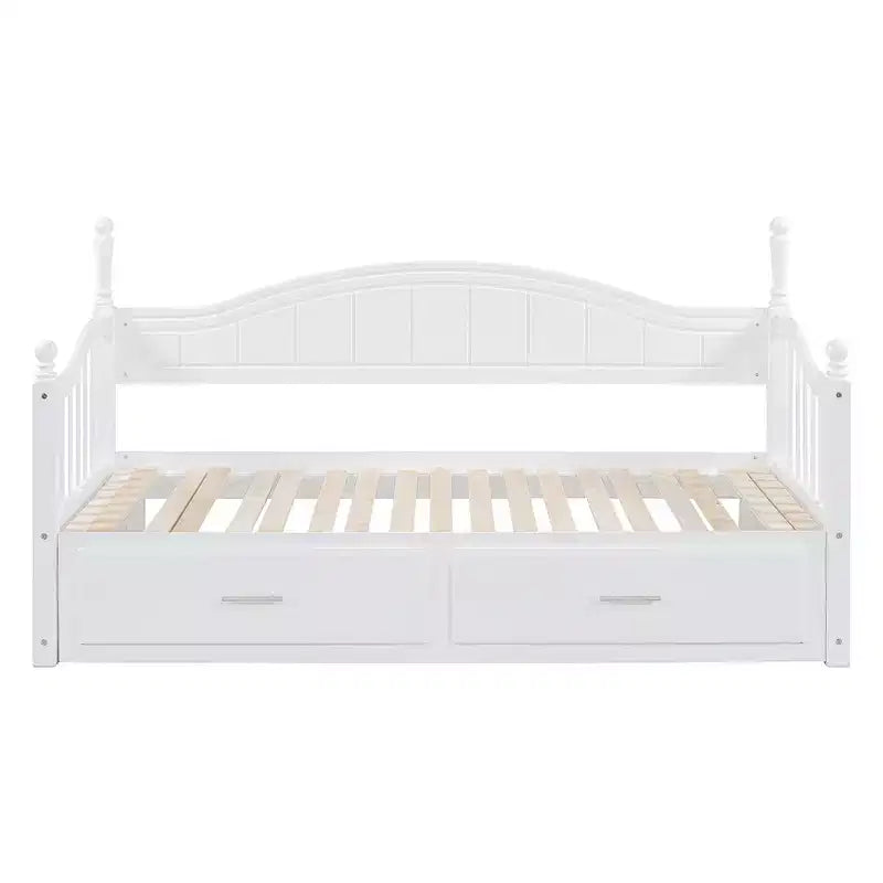 Divano Letto in Legno con Letto Estraibile e 2 Cassetti Contenitore, Estendibile da Singolo a Matrimoniale, 113 kg