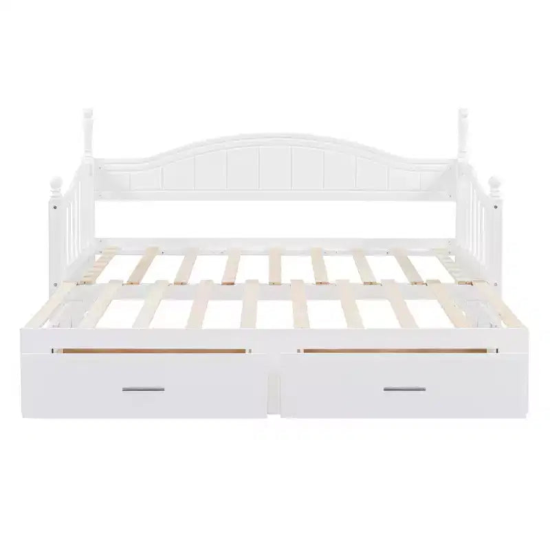 Divano Letto in Legno con Letto Estraibile e 2 Cassetti Contenitore, Estendibile da Singolo a Matrimoniale, 113 kg