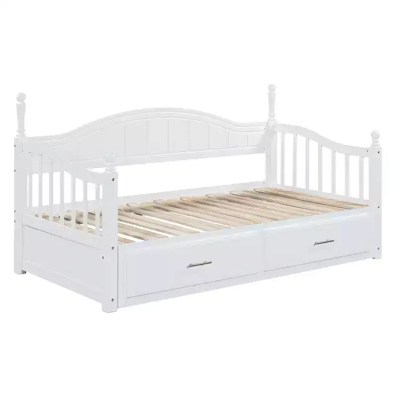 Divano Letto in Legno con Letto Estraibile e 2 Cassetti Contenitore, Estendibile da Singolo a Matrimoniale, 113 kg