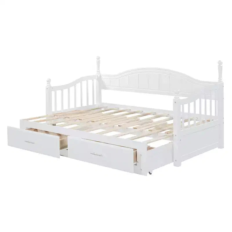 Divano Letto in Legno con Letto Estraibile e 2 Cassetti Contenitore, Estendibile da Singolo a Matrimoniale, 113 kg