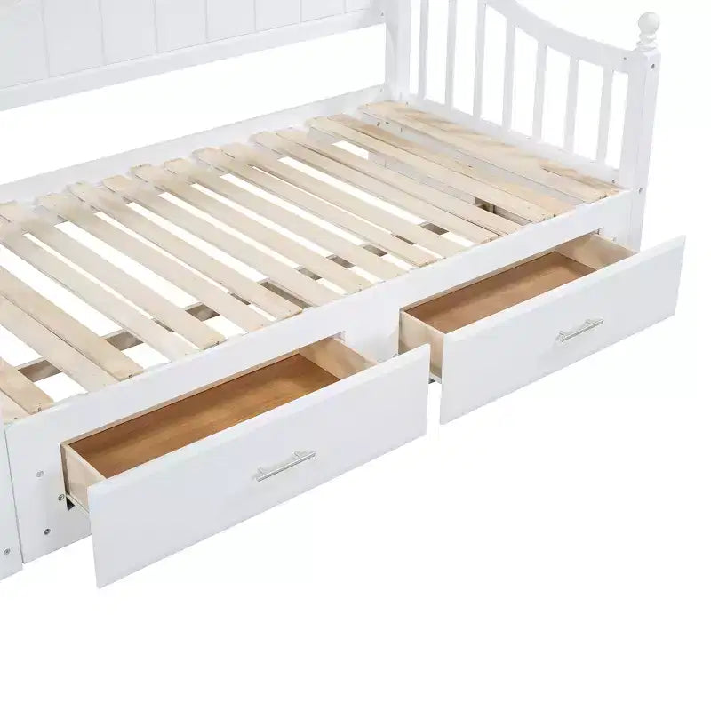 Divano Letto in Legno con Letto Estraibile e 2 Cassetti Contenitore, Estendibile da Singolo a Matrimoniale, 113 kg
