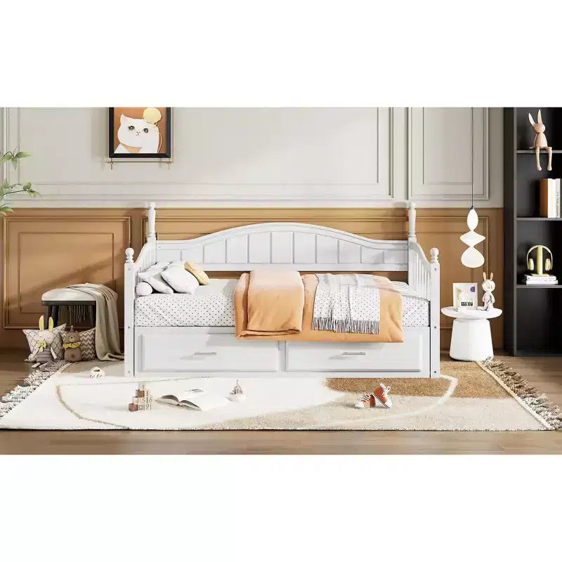 Divano Letto in Legno con Letto Estraibile e 2 Cassetti Contenitore, Estendibile da Singolo a Matrimoniale, 113 kg