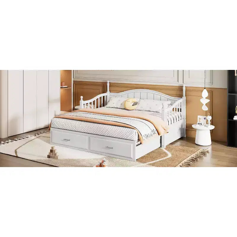 Divano Letto in Legno con Letto Estraibile e 2 Cassetti Contenitore, Estendibile da Singolo a Matrimoniale, 113 kg