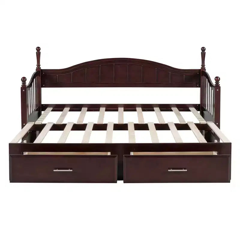 Divano Letto in Legno con Letto Estraibile e 2 Cassetti Contenitore, Estendibile da Singolo a Matrimoniale, 113 kg