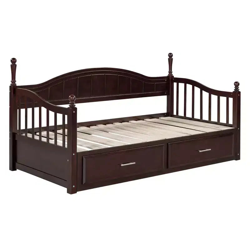 Divano Letto in Legno con Letto Estraibile e 2 Cassetti Contenitore, Estendibile da Singolo a Matrimoniale, 113 kg