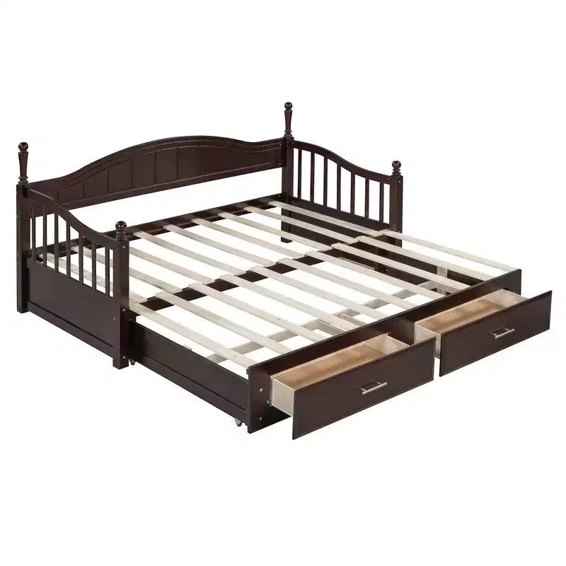 Divano Letto in Legno con Letto Estraibile e 2 Cassetti Contenitore, Estendibile da Singolo a Matrimoniale, 113 kg