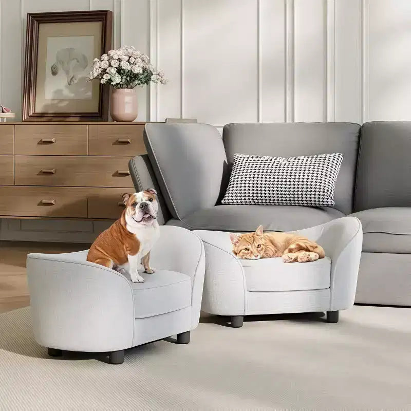 Divano Letto per Animali Domestici con Cuscini Lavabili, Tessuto Chenille, Struttura in Legno Massello, Gatti e Cani