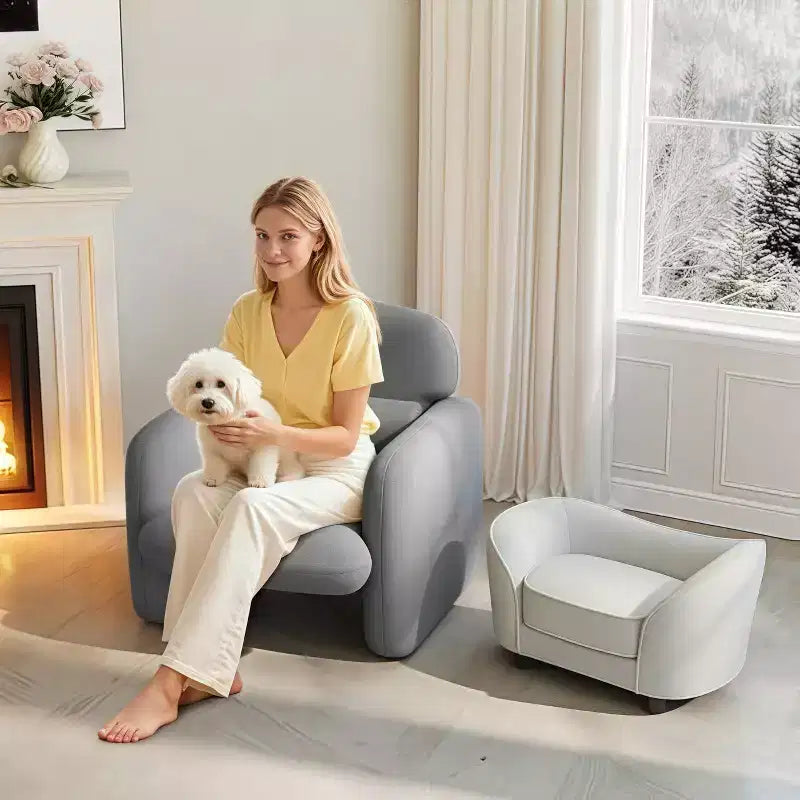 Divano Letto per Animali Domestici con Cuscini Lavabili, Tessuto Chenille, Struttura in Legno Massello, Gatti e Cani