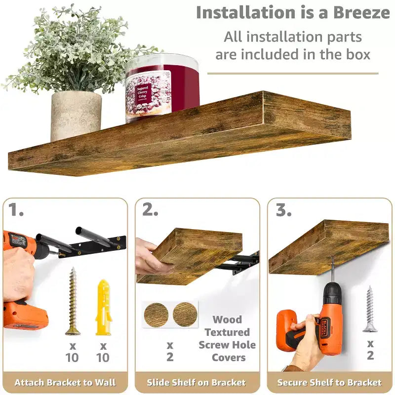 Sorbus 24 x 9 Pollici, Set da 4 Mensole Fluttuanti da Parete in Legno – per Camera da Letto, Cucina, Soggiorno, Bagno