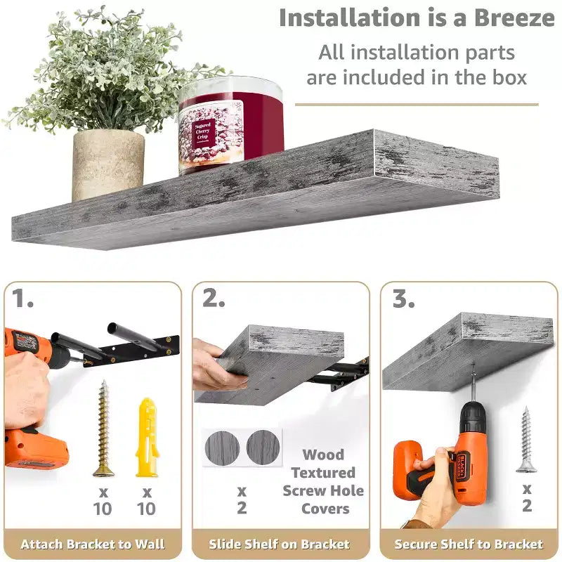 Sorbus 24 x 9 Pollici, Set da 4 Mensole Fluttuanti da Parete in Legno – per Camera da Letto, Cucina, Soggiorno, Bagno