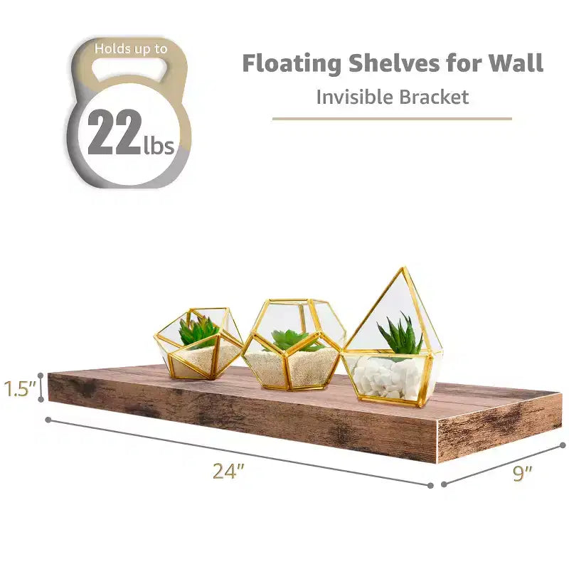 Sorbus 24 x 9 Pollici, Set da 4 Mensole Fluttuanti da Parete in Legno – per Camera da Letto, Cucina, Soggiorno, Bagno