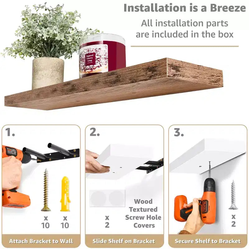 Sorbus 24 x 9 Pollici, Set da 4 Mensole Fluttuanti da Parete in Legno – per Camera da Letto, Cucina, Soggiorno, Bagno