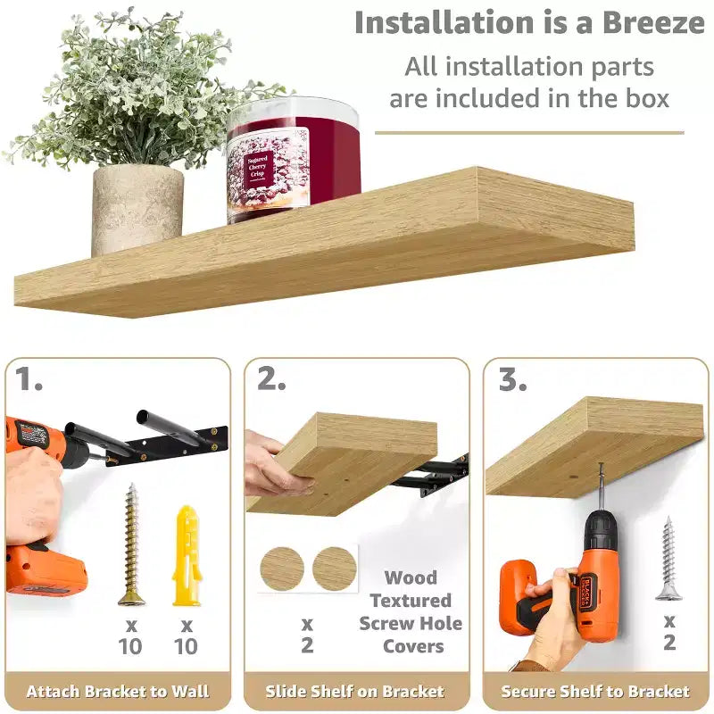 Sorbus 24 x 9 Pollici, Set da 4 Mensole Fluttuanti da Parete in Legno – per Camera da Letto, Cucina, Soggiorno, Bagno