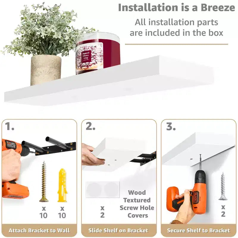 Sorbus 24 x 9 Pollici, Set da 4 Mensole Fluttuanti da Parete in Legno – per Camera da Letto, Cucina, Soggiorno, Bagno