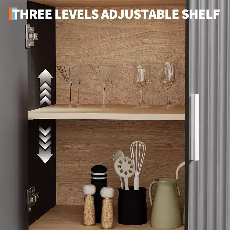 Libreria ad arco alta 71", mobile contenitore in legno stile Mid-Century Modern con ripiani aperti regolabili, dispensa/vetrina