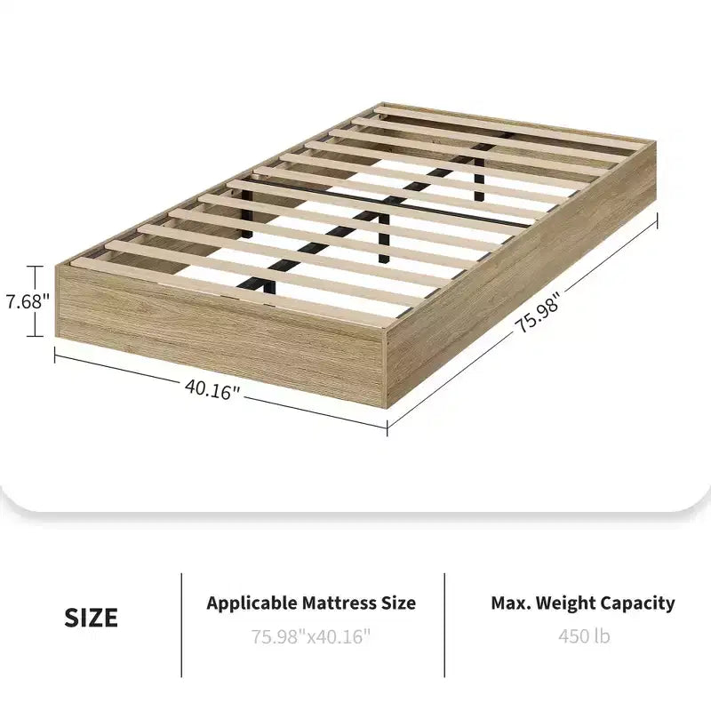 Struttura letto a piattaforma matrimoniale, doghe in legno e metallo, design minimalista, senza rete a molle