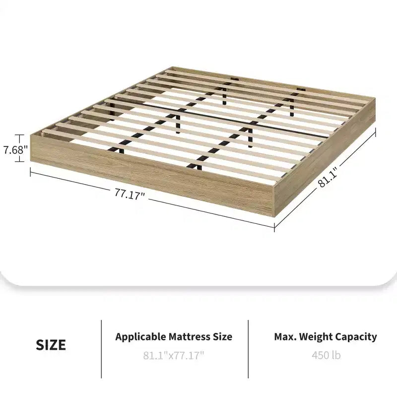 Struttura letto a piattaforma matrimoniale, doghe in legno e metallo, design minimalista, senza rete a molle