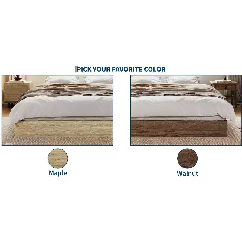 Struttura letto a piattaforma matrimoniale, doghe in legno e metallo, design minimalista, senza rete a molle