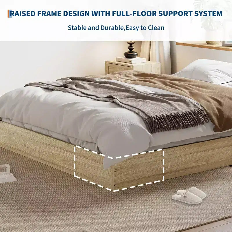Struttura letto a piattaforma matrimoniale, doghe in legno e metallo, design minimalista, senza rete a molle