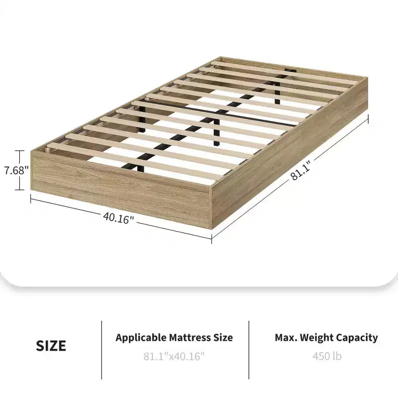 Struttura letto a piattaforma matrimoniale, doghe in legno e metallo, design minimalista, senza rete a molle