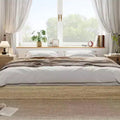 Twin Size Wooden platform bed, solid wooden slats, floor-standing bed frame, modern minimalist design, space-saving, no box spring required