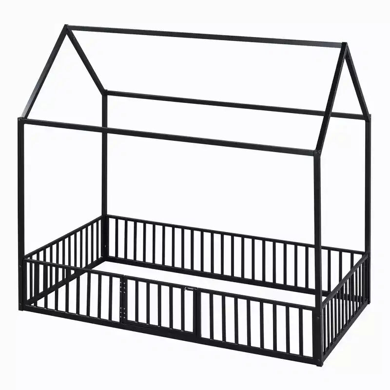 Letto a casetta Montessori in metallo con porta e sponde di protezione, per bambini e neonati, una piazza/una piazza e mezzo