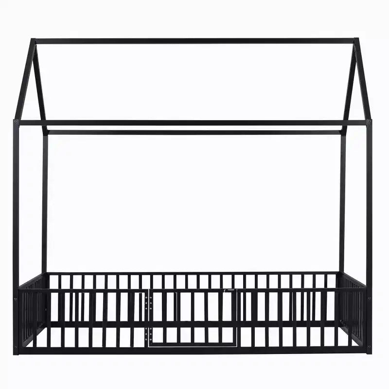 Letto a casetta Montessori in metallo con porta e sponde di protezione, per bambini e neonati, una piazza/una piazza e mezzo