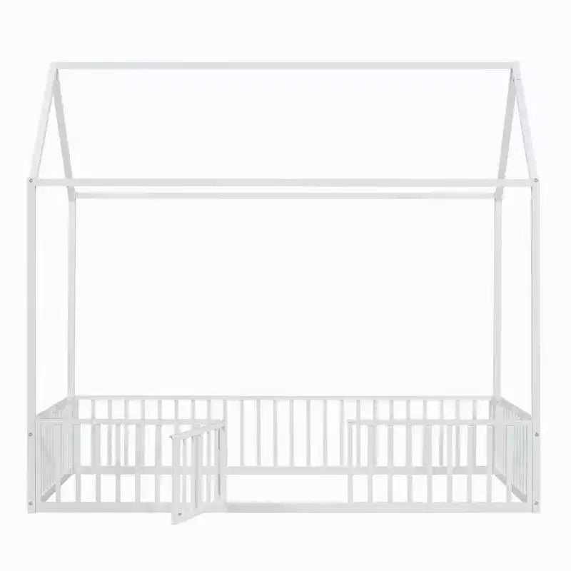 Letto a casetta Montessori in metallo con porta e sponde di protezione, per bambini e neonati, una piazza/una piazza e mezzo